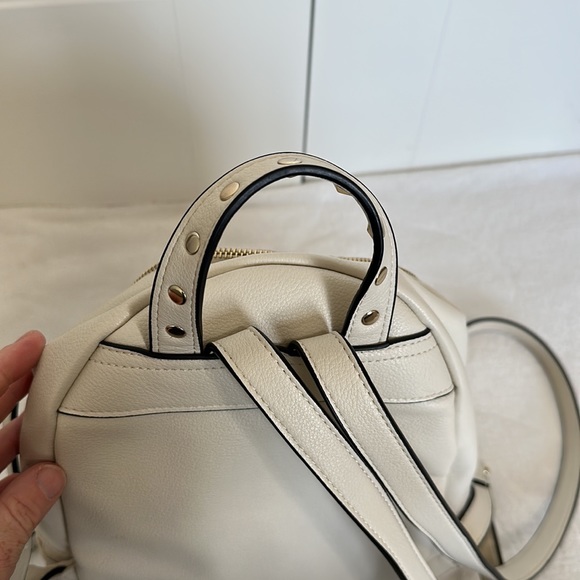 Guess Small Faux Leather Backpack Bag Studded Cream/Off White/Gold - Picture 7 of 16